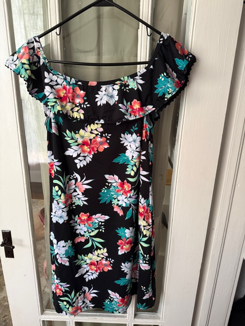 Tommy Bahama Black Floral One-Shoulder Dress with Multicolor Blooms